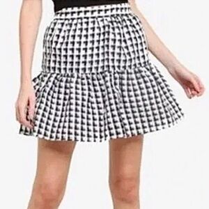 TOPSHOP Mini Skirt Checkered Ruffle Hem Mini Skirt Black & White Women's 8